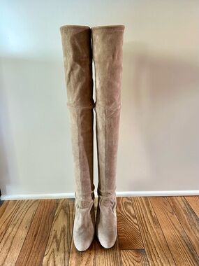 Stuart Weitzman Over-the-Knee Suede Boots in Taupe